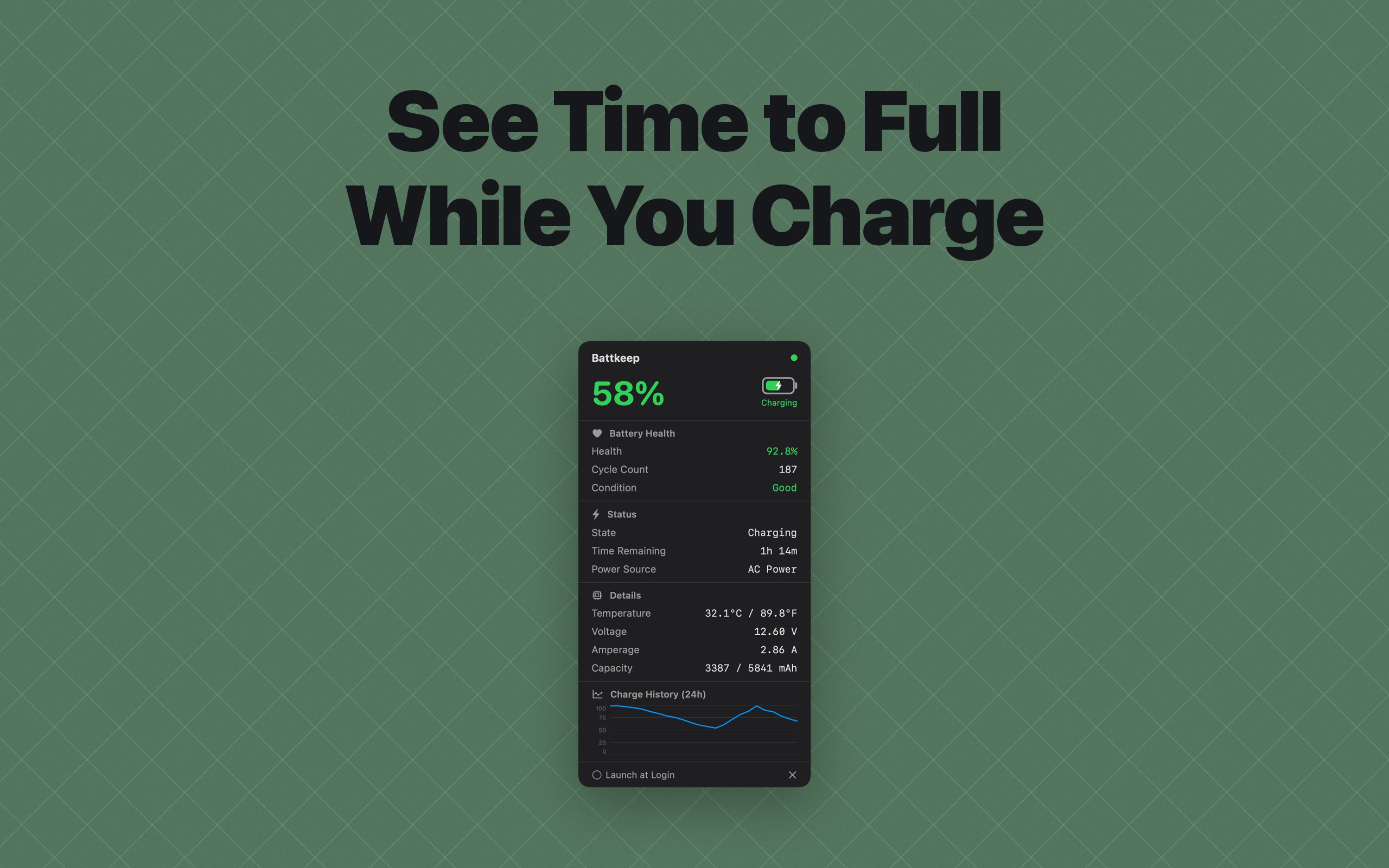 Battkeep showing time to full while charging in dark mode