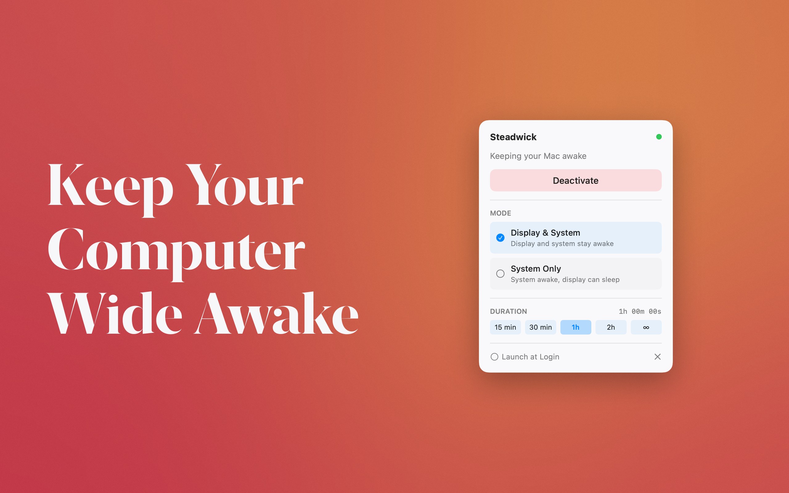 Steadwick keeping your computer wide awake from the menu bar